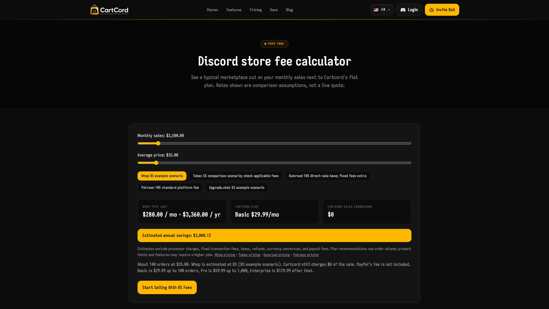Explore the fee calculator