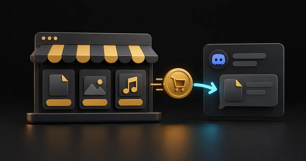 Escaparate de descargas digitales conectado a un mensaje de entrega privado Discord