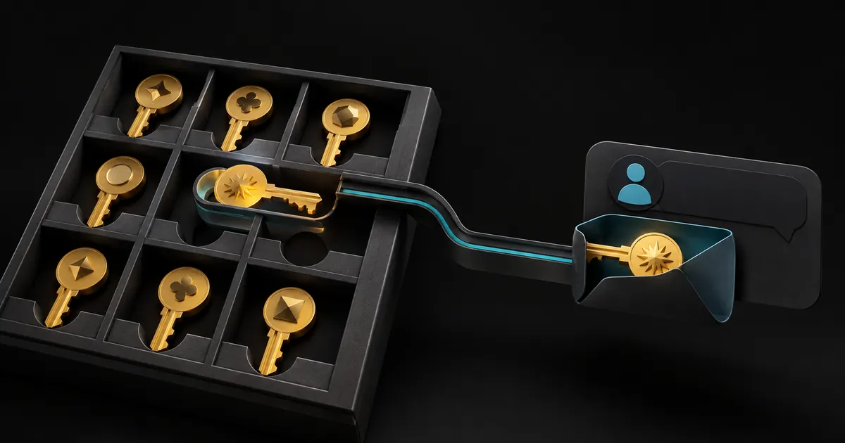 Organized license key stock with a selected key routed to a buyer