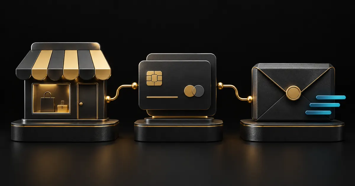 Storefront, payment connector and delivery modules assembled into a store